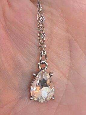 Diamond drop necklace on adjustable silver chain